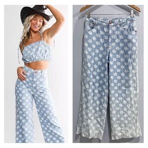 Wrangler Western Boho Ombré Wide Leg Cowgirl Mod Floral High Waist Jeans